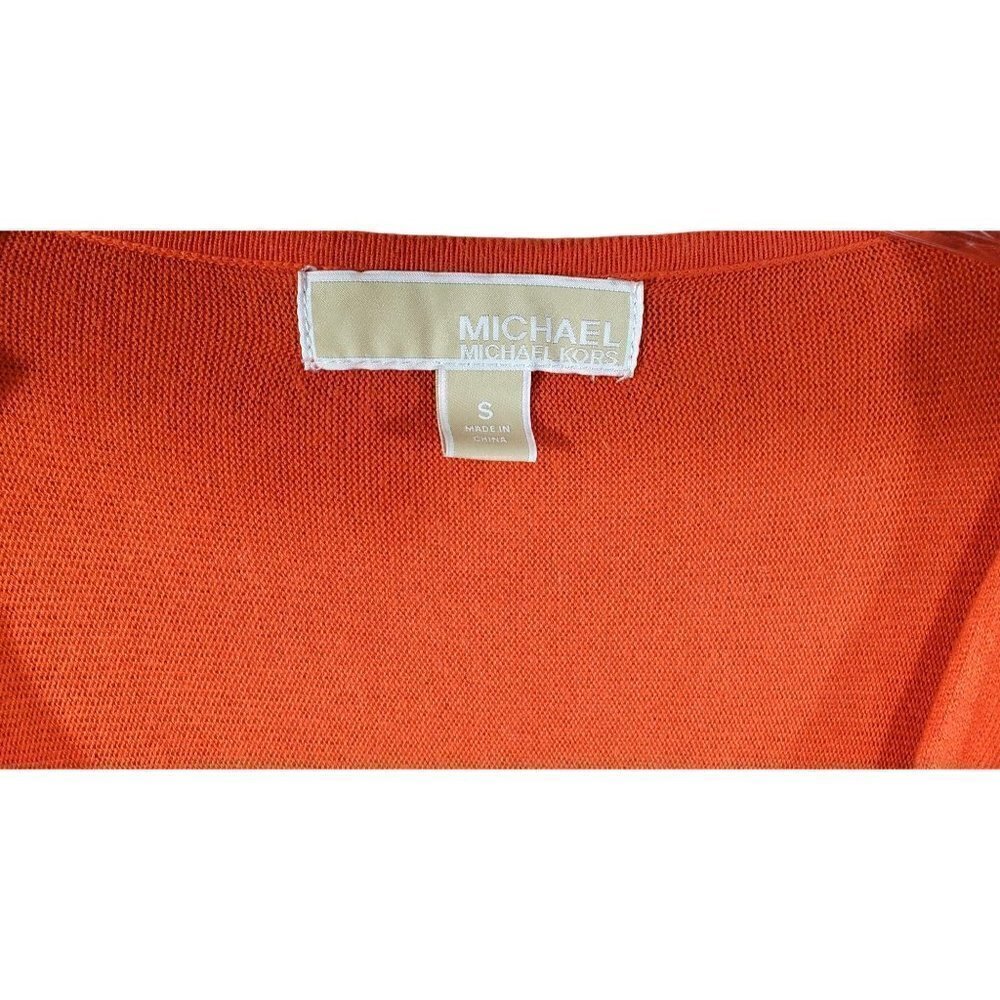 Michael Michael Kors Top Women Sz Small Orange 3/4 Sleeve Cowl Neck Zip Shoulder - Picture 8 of 14